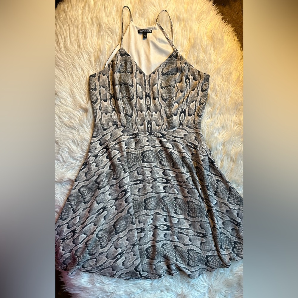 Express Python Snake Print Lined Halter Mini Dres… - image 4